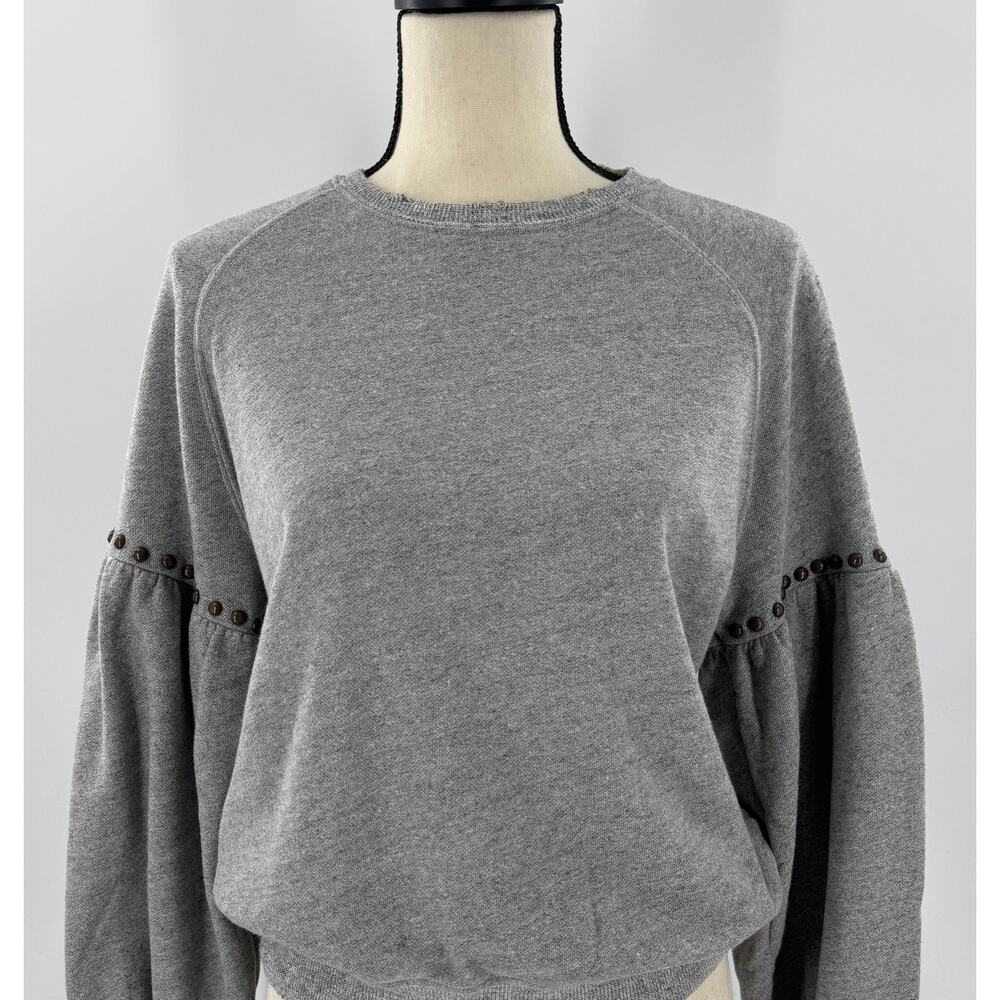 The Great. Bishop Gray Puff Sleeve Sweatshirt with Studs Pullover S